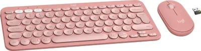 Productafbeelding van Logitech Pebble 2 Combo, Draadloos, RF draadloos + Bluetooth, Schaarmechanisme, QWERTY-indeling, Roze, Inclusief muis