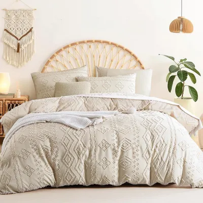 Produktbild von Bettwäsche-Set 155x220 cm Beige 2-teilig Getuftet Microfaser Shabby Chic