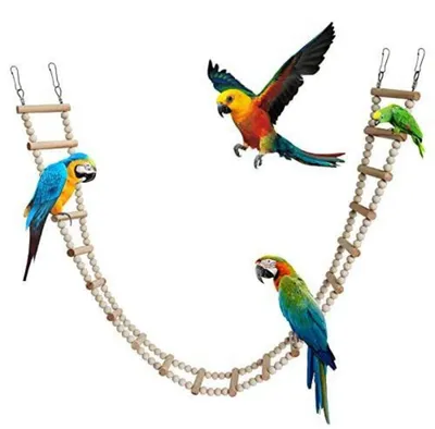 Immagine prodotto di Scala in legno per uccelli e piccoli animali, 115 cm, 20 gradini, realizzata in legno di pino, ideale come gioco per l'arrampicata