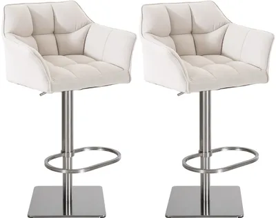 Produktbild von CLP 2er Set Barhocker Damaso Stoffbezug drehbar und höhenverstellbar bis 240 kg weiß Gestell Farbe edelstahl