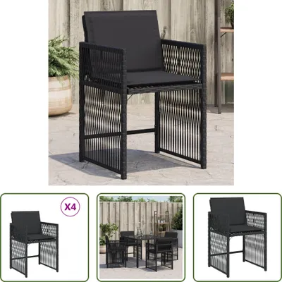 Produktbild von The Living Store Gartenstühle mit Kissen 4 Stk. Schwarz Poly Rattan