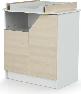 Immagine prodotto di AT4 - Fasciatoio CARNAVAL in bianco e betulla | 79 x 65,5 x 94 cm |. Mobili per bambini 2 ante 1 nicchia | altezza comoda