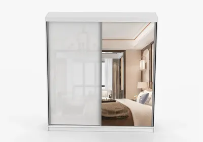 Produktbild von Schwebetürenschrank Kleiderschrank Schrank 203 cm Weiß/Weiß mit Spiegel, 2-türig, Schlafzimmer