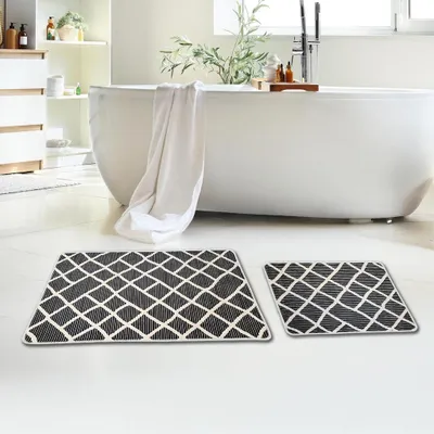 Produktbild von Miqna 2-tlg. rutschfeste Badteppich Set, waschbar (60x100 & 50x60 cm)