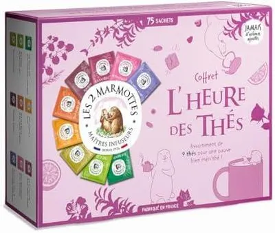 Produktbild von Les 2 Marmottes  Tee Geschenkbox 75 Beutel 9 Sorten