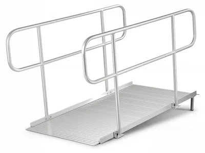 Produktbild von VEVOR Rollstuhlrampe mit Handläufen, 1806x830x1080 mm Schwellenrampe mit Max. 453,6 kg Tragkraft, Rutschfeste Auffahrschiene aus Alu, Tragbare Auffahrrampe für Scooter Türschwelle Bordsteine Treppen