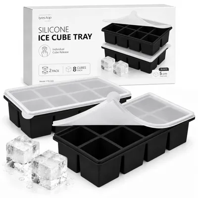 Eiswürfelform Silikon 5 cm quadratisch, 2er-Set mit Deckel