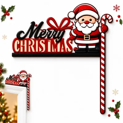 Weihnachts-Türdeko aus Holz mit Weihnachtsmann-Motiv, 1 Stück
