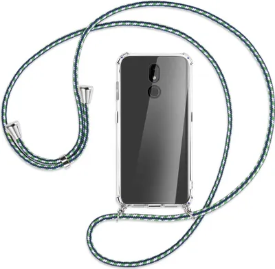 Produktbild von Handykette Backcover-Schutzhülle mit Band (Metall silberfarben) für Nokia 3.2 32GB - grün/blau/weiß