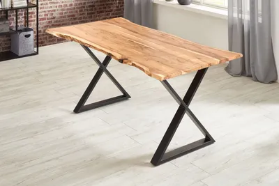 Produktbild von Esstisch Baumkante massiv Akazie natur 140 x 80 X-Gestell schwarz KASIMIR