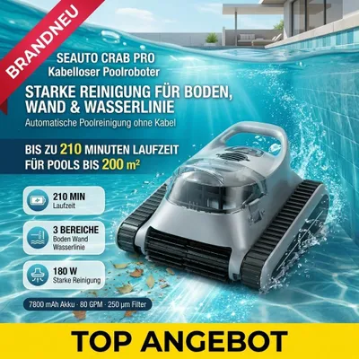 Produktbild von Seauto Crab Pro Poolroboter 210 Min 180 W für Boden Wand Wasserlinie