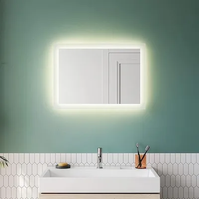 Obrázek produktu pro Zrcadlo do koupelny s osvětlením, 50 x 70 cm, LED, teplé bílé světlo. Zrcadlo s osvětlením, nástěnné spínač, světelné zrcadlo, koupelnové zrcadlo, 4000K, IP44, úsporné