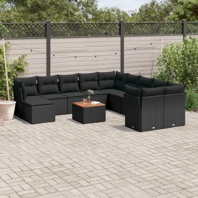 Produktbild von 12-tlg. Garten-Sofagarnitur mit Kissen Schwarz Poly Rattan 3256307