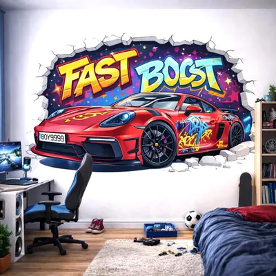 Produktbild von Decords Wandtattoo – Rennwagen im Graffiti-Stil, 140 cm