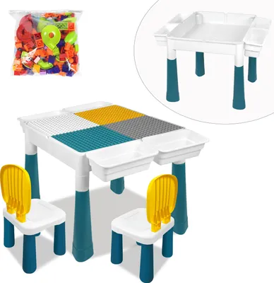 Produktbild von XMTECH 6 in 1 Kindertisch Set Aktivitätstisch Spieltisch Kinderschreibtisch Bausteintisch Sand Wassertisch inkl. 163 Stück Blöcken