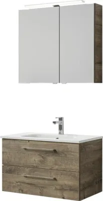Produktbild von Pelipal Badmöbel-Set Sunline 121 BxHxT 81 x 200 x 46 cm Frontfarbe Eiche ribbeck mit Mineralguss-Waschtisch, Waschtischu