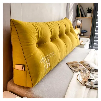 Produktbild von Großes Kopfteilkissen, Keilkissen, Nackenrolle, dreieckiges Kissen für das Bett, Rückenlehne, Stützkissen mit abnehmbarem Bezug (Gelb, 200 cm)