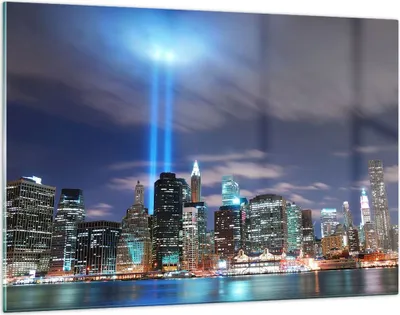 Produktbild von Bilder auf glas - Wolkenkratzer Lichter Ansicht - 120x80cm - Glasbilder - Wandbilder - Kunstdruck - zum Aufhängen bereit - Wanddekoration aus Glas - Glas Bilder - Wandbild auf Glas - GAA120x80-0220