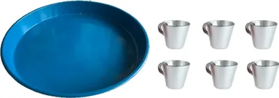 Produktbild von ProduktbeschreibungenMetall Tablett 33cm höhe 5 cm + espresso tassen aus Glas Spülmaschinenfest 6er Set 80cc