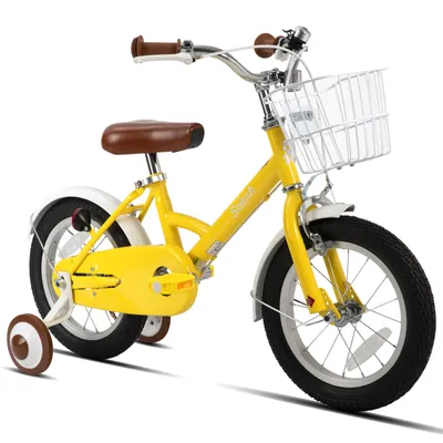 Produktbild von STITCH 16 Zoll Kinderfahrrad Mit Doppelte Felgenbremsen vorne und hinten Stützräder Schutzbleche Korb Geeignet für Kinder im Alter von 3-8 Jahren,Gelb