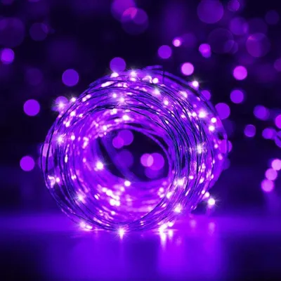 Produktbild von 10M 100LEDs LED Kupferdraht Lichterkette Lila Batteriebetrieben für Innen Hochzeit Party Weihnachten Halloween Dekoration