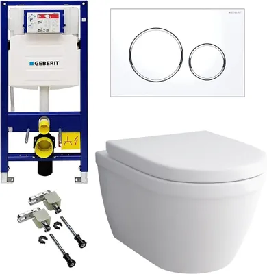Produktbild von Alpenberger Hänge WC Komplettset | Wand WC mit Bidet Funktion | Spülrandloses WC | Toilettendeckel D Form | Kloschüssel mit WC Spülkasten Bausatz Betätigungsplatte | Passend Geberit