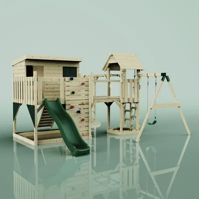 Produktbild von OutdoorToys Spielturm Inga aus Holz in Grün Kinderschaukel