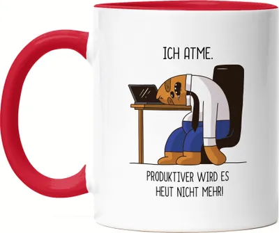 Produktbild von Ich Atme Produktiver Wird Es Nicht Mehr Tasse Rot Lustig Spruch Ironie Faultier Geschenk Bürokollegen