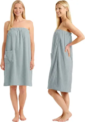 Produktbild von Leicht Frottee Saunakilt Damen - Saunahandtuch Baumwolle mit Gummizug und Knopf Saunakleid Saunatuch Sauna Handtuch Kleid Frauen Kilt Blau