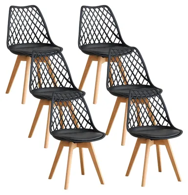 Produktbild von Skandinavische Esszimmerstühle - 6er Set Essstühle - Moderner Kunststoffsitz - Holzbeine - Ergonomische Rückenlehne - Für Küche und Esszimmer - Schwarz
