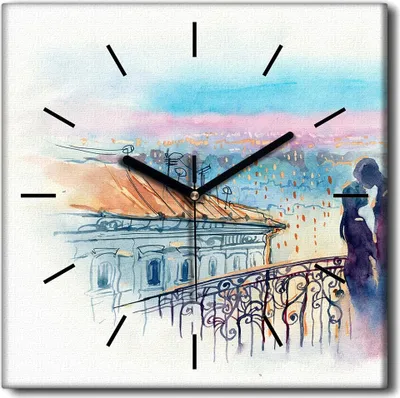 Produktbild von Coloray Uhr auf Leinwand 30x30 cm Wand Uhr Dekoration Wohnzimmer Segeltuch schwarze Hände -Architekturlandschaft.