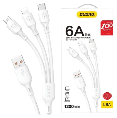 Image de DUDAO Dudao L8A upgrade USB-A to Lightning/USB Micro/USB-C 3-in-1 cable 1.2m hvid