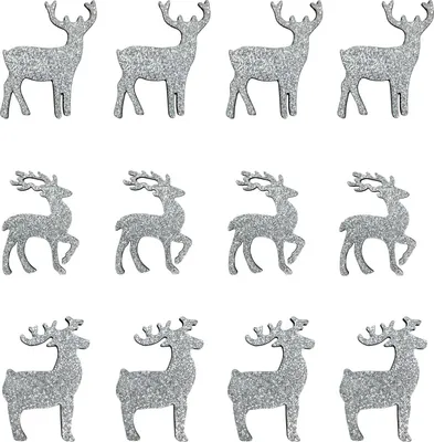 Produktbild von Oblique Unique 12 Holz Rentiere Holzdeko als Weihnachtsdeko Tischdeko Streudeko für Weihnachten - silber