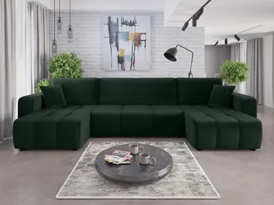 Produktbild von Couchgarnitur Sofa Sofagarnitur ALICE U im Stoff samt in U Form mit Schlaffunktion und Bettkasten Wohnlandschaft Polsterecke Couch Wellenfederung