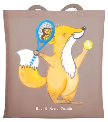 Produktbild von Mr. & Mrs. Panda Baumwolltasche Fuchs Tennis spielen - Braun Pastell - Geschenk, Tasche, Tennisverein, Tragetasche, Ballsportart, Beutel, Turnier, Tennisclub, Schultasche