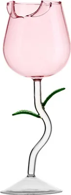 Image de Verre à vin en forme de rose 280 ml, en verre borosilicaté, pour cocktails et fêtes, rose avec motif de feuilles (1 pièce)