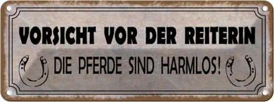 Produktbild von vianmo Blechschild 10x27 cm Vorsicht vor der Reiterin Pferde Warnschild Hinweisschild Sicherheit