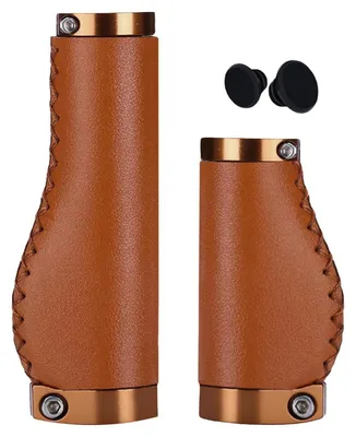 Obrázok produktu pre Riadidlá na bicykel, ergonomické, tlmiace nárazy, protišmykové, hliníkové, s dvojitým uzáverom, 22 mm, hnedé