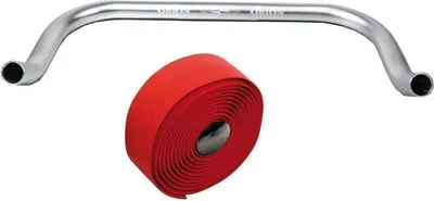 Produktbild von Bullhorn Fixie Singlespeed Lenker [Silber 440 mm] mit Lenkerband Rot