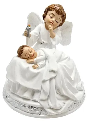 Image de Figurine : Ange avec un enfant, 10 cm - Art sacré