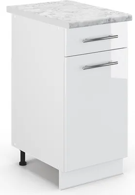 Produktbild von Küchenunterschrank Vicco Fame-Line Weiß Hochglanz 40 cm , AP Marmor, Model 46399