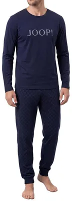Produktbild von JOOP! Comfort Schlafanzug Set aus langer Hose und Langarm-Shirt, Hose mit Gummibund und Bindeband, Elastisches Material für hohen Komfort dunkelblau