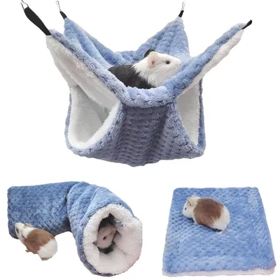 Productafbeelding van Hangmat cavia hangmat fret hangmat rat kooibed - Set van 3 - Dubbellaags pluche - 34 x 34 cm