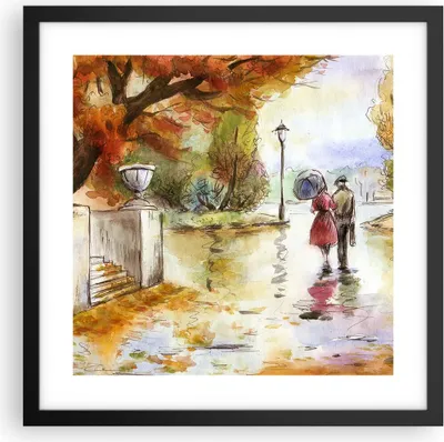Produktbild von Gerahmtes Poster - Schwarzer Rahmen - Wetter regen herbst park - 40x40 cm - Wand Bild - Wanddeko - Wandbilder - Wandposter - Bilderrahmen - Bilder - Kunstdruck - Wandbild - P2BAC40x40-2914