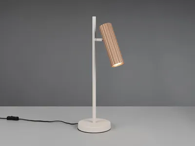 Produktbild von LED Tischlampe Grau mit schwenkbarem Spot Braun, Schreibtischlampe Leselampe