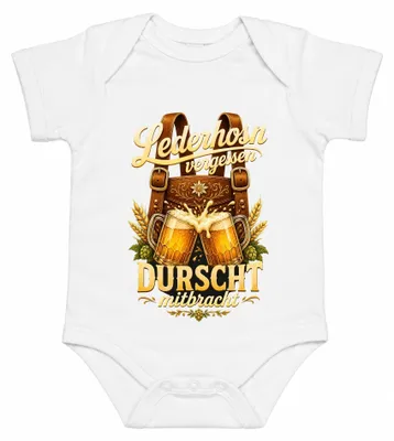 Produktbild von Lederhosn vergessen DURSCHT mitbracht Trachtenshirt Lederhose Dirndl Baby Body, Weiß, 12/18