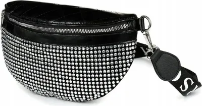 Image de Sac à bandoulière pour femme, grande capacité, avec bandoulière, cristaux, noir
