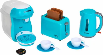 Immagine prodotto di Theo Klein Bosch Frühstücksset 2021, 9-tlg., Wasserkocher, Kaffeemaschine, Toaster, Kinderküche, Kinder Spielzeug, 9519
