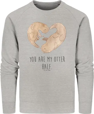 Produktbild von Mr. & Mrs. Panda Baumwoll Pullover Otter Herz Größe XL - Heather Grey - Geschenk, Sweater, Sweatshirt, Pulli, Liebe, Hochzeitstag