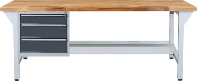 Produktbild von Werkbank Giant Rhino Plus mit 3 Schubladen | HxBxT 84x200x70cm | Traglast 500kg | Lichtgrau/Anthrazitgrau